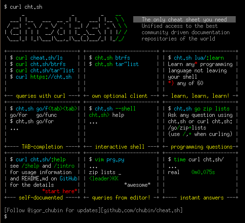 GitHub - chubin/cheat.sh: the only cheat sheet you need